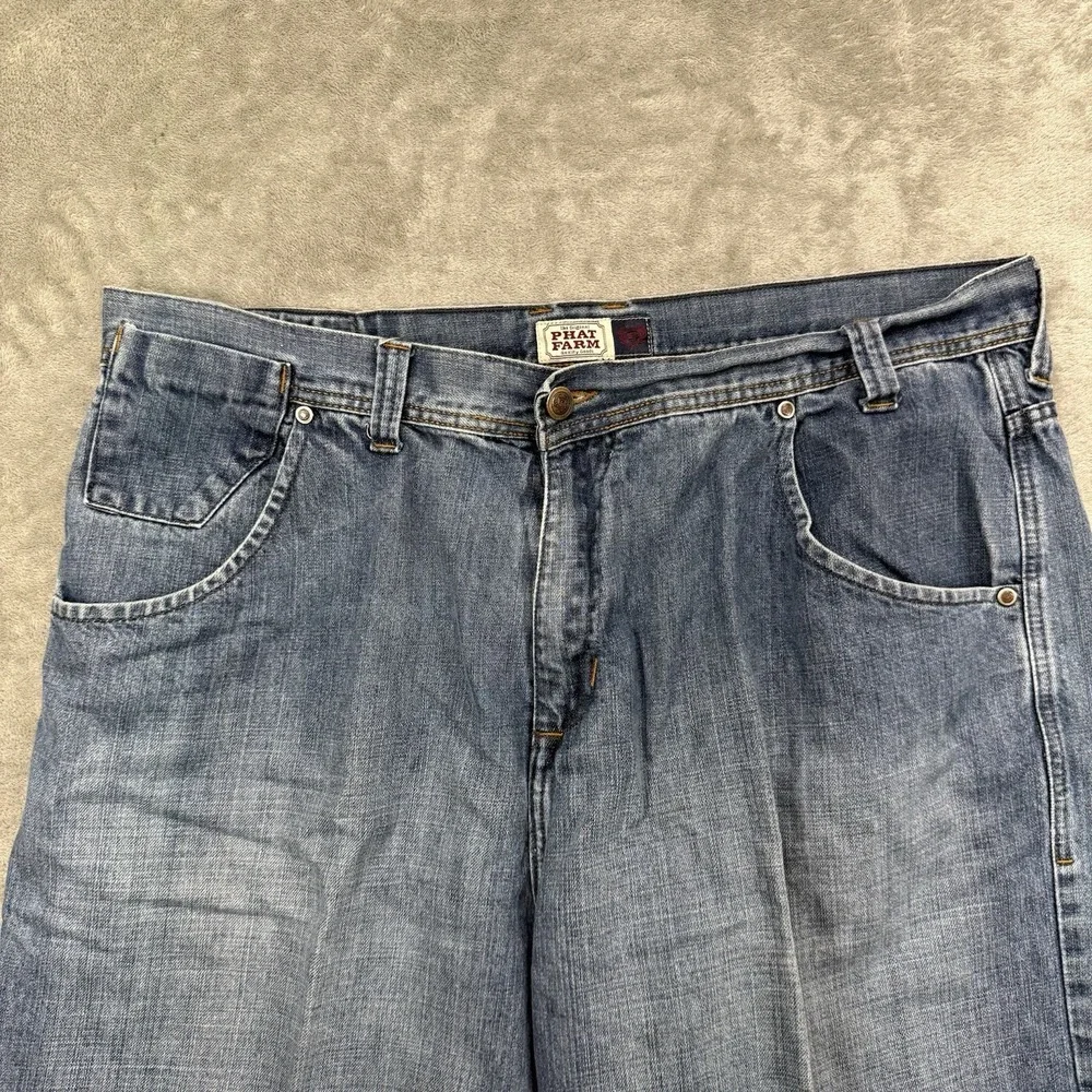 VINTAGE Phat Farm Denim Jean Shorts Blue Jorts Baggy Skater Hip Hop Y2K Size 42